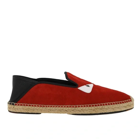 Fendi Monster Bug Eye Espadrilles Red Suede Leather Size 12 US New